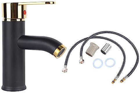 Wisecoco Robinet De Lavabo De Salle De Bain, Robinet De Salle De Bain Monotrou Mitigeur Chaud Et Froid en Acier Inoxydable Mitigeur De Lavabo Noir Or