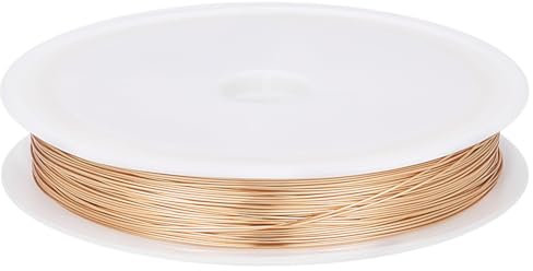Beebeecraft Filo per Perline per Gioielli, Calibro 26, 0.4 mm, 50 Metri, Placcato In Oro 18K, 164 Piedi, Rotondo, Lucido, Resistente All'Appannamento, Pieghevole, con Bobina per Creazione di Gioielli