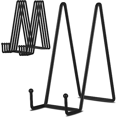 Fawiwpse 5 Pack 8 Inch Black Metal Display Stands Plate Stand Plate Holder Display Stands for Picture, Decorative Plate, Book