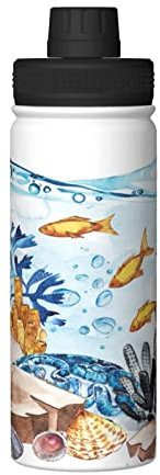 Bouteille d'eau, paysage de corail de la vie marine, thermos isolés, flacon d'eau sous vide en acier inoxydable de 18 Oz