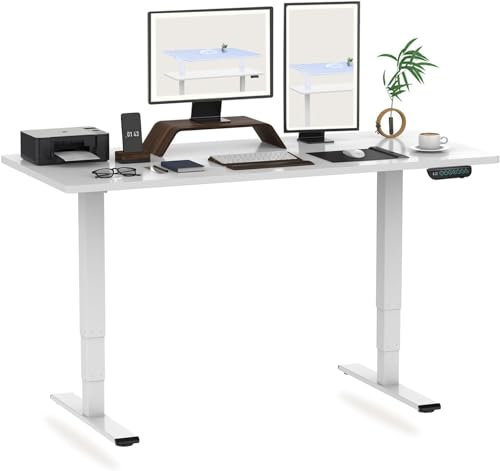 FLEXISPOT E6 MAX ONE PIECE Electric Standing Desk with USB Dual Motors 3 Stage Height Adjustable Sit Stand Up with Memory Smart Panel(White Frame+120x60cm White Top)