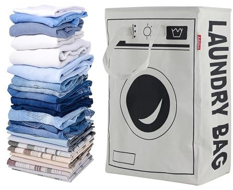 Robuster, wasserdichter Wäschekorb aus Leinen, 75 l, eleganter Wäschekorb mit robusten Griffen, ideal für die Organisation von Wäschesäcken, geräumiges Design für effiziente Aufbewahrung von Kleidung.