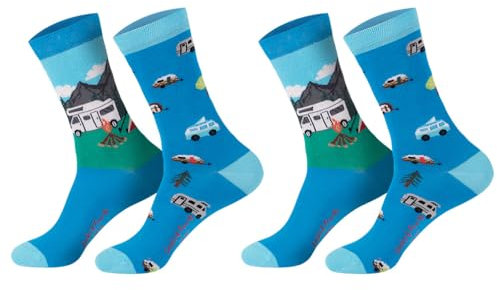 Damen Jungen Mädchen Socken (2 Paar) witzig bunt 36-41 Camping
