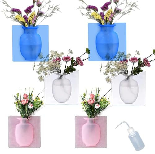 Magische Silikon Vase, Silikon Vase für Fenster Wand, Magic Silikon Vase Zum Ankleben für Kühlschranktür, Glasfenster, Keramikfliesen (2stk Weiß+2stk Rosa+2stk Blau)