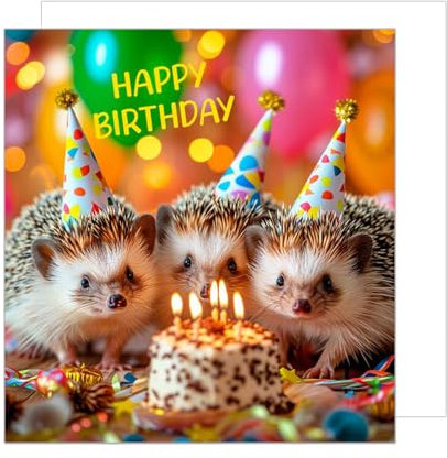 Edition Seidel Premium quadratische Geburtstagskarte mit Umschlag. Glückwunschkarte Happy Birthday Billet Tier Karte Mann Frau Kinder Coole Igel Torte Kerzen Bunte Feier (GQ171 SW024)