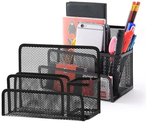 MININUSI 2 Stück Schreibtisch Organizer, Schreibtischorganizer mit 3 Fächern, Schreibtisch Ordner, Briefständer, Briefablage, Stifthalter, Stiftehalter Briefhalter Schreibtisch, Briefablage für Büro