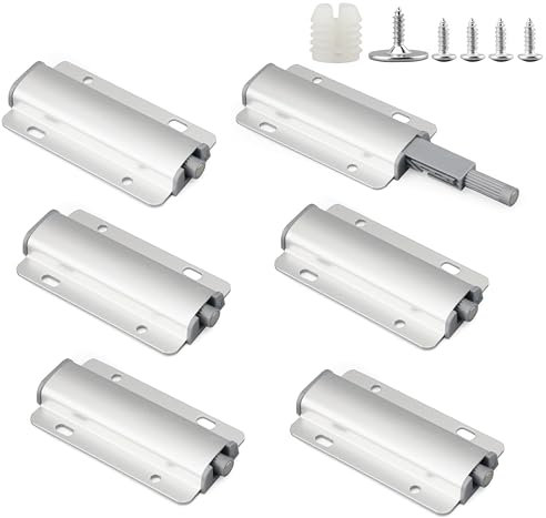 6 Stück Drucktüröffner Aluminium Push to Open Türöffner mit Schrauben Schranktür Dämpfer Schubladen Dämpfer Magnet Verschluss Schrank für Türen Schranktüren Balkontüren