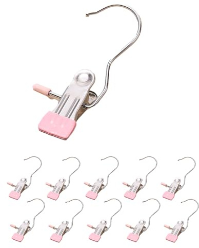 KuqitsBai Lot de 10/20 crochets à linge en acier inoxydable multifonction pour vêtements, chaussures, foulards, chaussettes (10, rose)