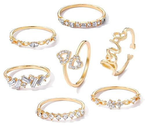 ARHZ set anelli donna da 7 pezzi, anello regolabile per donna, ideale per feste di compleanno, laurea, ecc, Amore/Stella/Luna