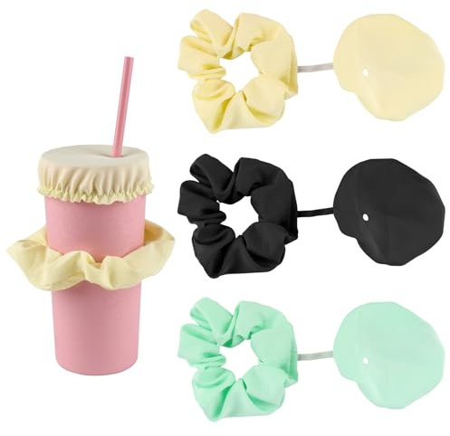 Capote de Verre pour Verre de Nuit, Paquet de 3 Réutilisables Couvercle de Canette de Boisson Bande Élastique Couverture de Tasse pour Éviter les Pointes de Boisson avec Trou de Paille