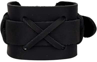 keland Wikinger Leder Manschetten Armband Lederarmband Handgelenkband für Frauen Männer (A-Schwarz)