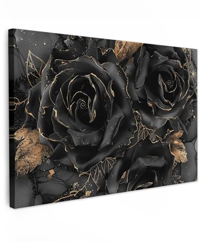 MuchoWow© Leinwandbild Groß 120x80 cm XXL Dekoration Wohnzimmer Bilder Pictures Wall Decoration Living Room Wohnungs Deko Moderne Bild Obsidian - Schwarz - Gold - Muster