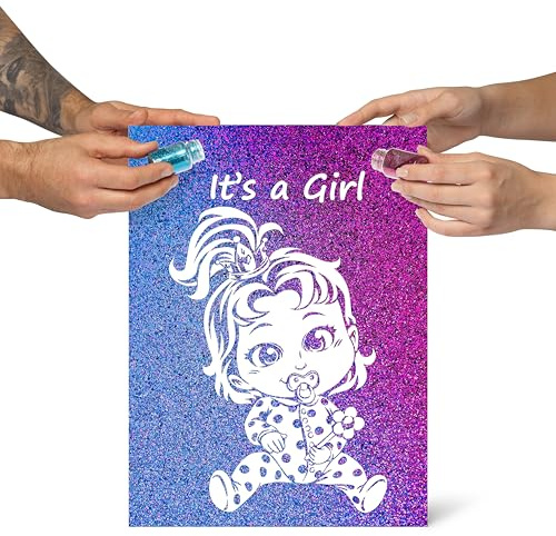 Kit Gender Reveal Interattivo - Tela 30x40 cm con Glitter Rosa e Blu | Annuncio Magico del Sesso del Bambino - Entrambi i Genitori Partecipano! Ideale per Baby Shower e Rivelazione