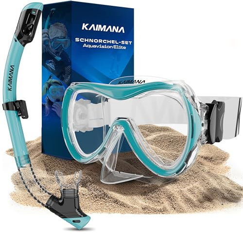 Das Neue KAIMANA® AquaVision Elite Schnorchelset für Erwachsene inkl. Tragetasche, Bequeme Taucherbrille Erwachsene, Alternative zur Schnorchelmaske, Taucherbrille mit Stoffband/Silikonstrap