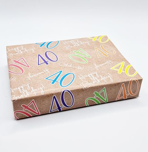 Geschenkpapier zum 40. Geburtstag, Aufschrift Happy Birthday, mehrfarbig, Braun, Unisex, Alter 40. Geburtstag, männlich, weiblich, 2 Bögen
