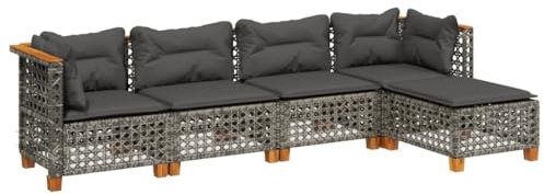 vidaXL Garten Sofa Garnitur 5-TLG., Gartenmöbel Set mit Kissen, Sitzgruppe für Garten Terrasse, Sitzgarnitur Lounge Modular, Grau Poly Rattan