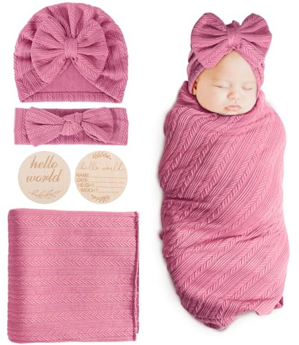 DRESHOW Baby Pucktuch Baby Decke Neugeborenen Swaddle Pucksack mit Baby Bogen Mütze Stirnband