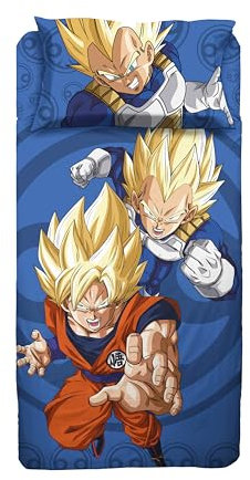 hermet Dragonball, Bettwäsche-Set für Einzelbett, Bettlaken, Spannbettlaken, Kissenbezug, 100% Baumwolle, offizielles Produkt