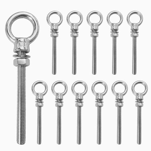 ZLLZPZD 12 uds. pernos de ojo | perno de ojo M8 x 80 mm | perno de ojo de acero inoxidable 304 | perno de ojo M8 | pernos de ojo | gancho de tornillo M8 tuerca de ojo cabeza plana