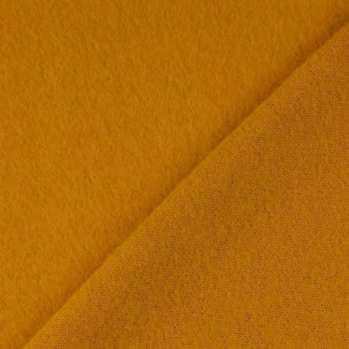 Wollfleece Meterware uni & meliert - Wollstoff Mantelstoff - Wollpullover nähen, weiche Wolle Stoff - 100% Schurwolle/Wolle *Ab 50cm, Farbe: 034 ocker