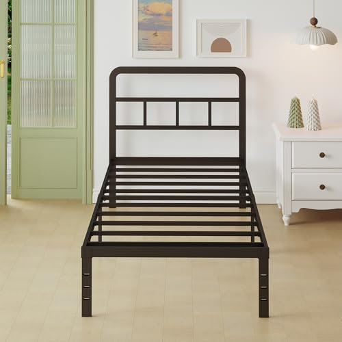 Lutown-Teen Lit 1 Place Adulte 90 x 190 cm avec Sommier à Lattes en Métal, 36 cm de Haut, avec Tête de Lit Simple Une Personne, Metal Sommier 90x190 avec Pieds, Montage Facile, sans Bruit, Noir