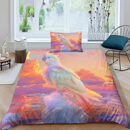 HKHKSJJF 3D Effekt Bettwäsche Kakadu 135x200cm 2 Teilig Fantasie Bettbezug Weich Flauschige Mikrofaser Bettwäsche Für Mädchen Jungen Mit Reißverschluss Und Kissenbezüge
