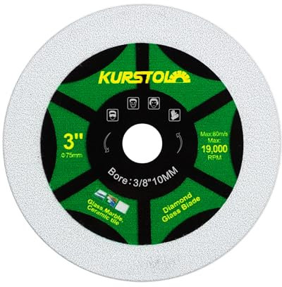 KURSTOL Disque Diamant pour Verre - 75mm Disques à Tronçonner Diamantés pour Verre, Jade, Cristal, Bouteille de vin, Carreau de céramique, avec 10mm Alésage