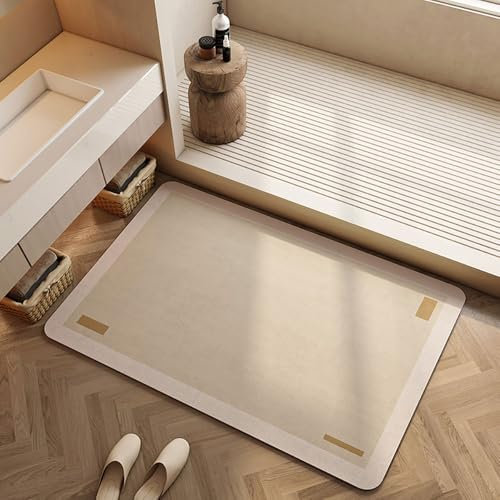 Lukery Alfombra de Diatomita Baño, Beige Alfombrilla de Baño Antideslizantes, Lavables Súper Absorbente Alfombra de Baño, para Bañera, Ducha, Cuarto de Baño y Cocina (40x60cm,Simple)