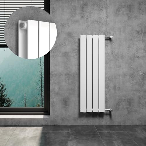 WITEN&NOCK Designheizkörper Flach Paneelheizkörper Weiß 300 x 950 mm Doppellagig mit Seitenanschluss Austauschheizkörper Nabenabstand 900 mm inkl. Thermostatventile
