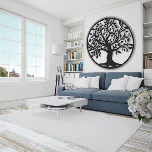 WLLWMYLY Arbre de vie decoration murale,Grand arbre de vie 60cm, Décoration murale en métal, arbre généalogique en métal,Convient pour le bureau, le salon, le jardin, la chambre à coucher (40 * 40cm)