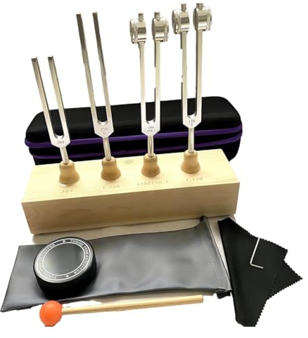 PAGJHRFJG Resonance Tuning Forks Set for Healing,Weighted & Unweighted Forks (128Hz,136Hz,256Hz,384Hz),Chakra Sound Therapy Tools