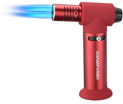 Champ High Quattro Anzünder Rot | Gasanzünder – Feuerwerksanzünder – Crème Brûlée Brenner – Nachfüllbares Feuerzeug – 4-Flammen Jetflammen