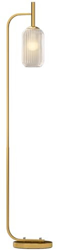 HOMCOM Lampadaire sur pied salon, lampe sur pied 153 cm, avec abat-jour en verre texturé, interrupteur, ampoules E27 LED, halogène (sans ampoules), pour salon, chambre, en métal, or