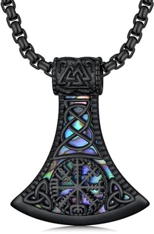 QHQPQ Viking Axe Necklace for Men 925 Sterling Silver Black Axe Celtic Knot Pendant Pagan Jewellery Norse Gifts for Women Boyfriend