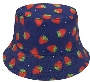 YAMEIZE Erdbeere Eimer Hut für Frauen - Mädchen Erdbeer Shortcake Hut Sommer Fischerhüte Strand Sommer Outdoor
