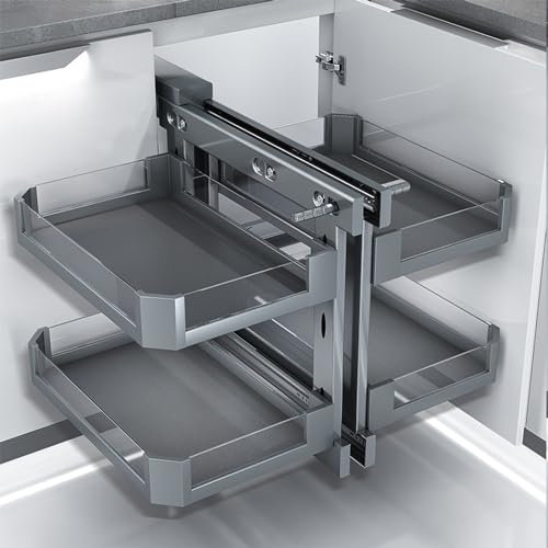 SHENJIA Küche ausziehbarer Organizer - Eckschrank Aufbewahrungslösung mit 4 Körben, ausziehbares ausziehbares Design für Vorratsschränke - Effiziente Platzersparnis und Organizer