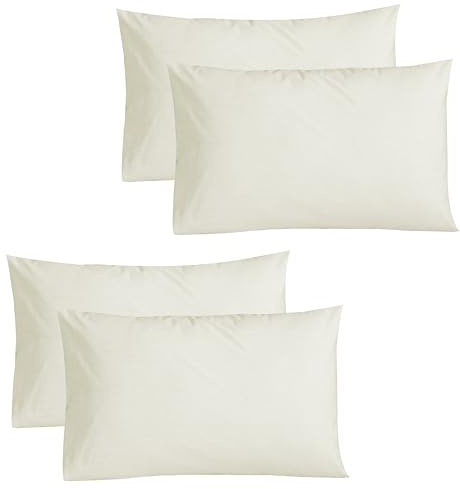 Funky Gadgets Pillow Cases 4 Pack Cream 200 Thread Count 100% Egyptian Cotton Pillowcases, Soft Breathable & Hypoallergenic Envelope Closure Pillow Covers (50 X 75+15cm)