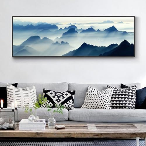 Diamond painting 5D DIY para Pared Decoración Completo Kit Punto de Cruz Arte Manualidades adultos Diamante Pintura Paisaje de montaña con pintura en tinta de estilo chino,Diamante cuadrado 60x120cm