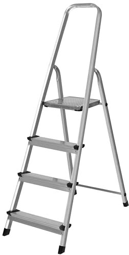 HR Hogar - Escalera Plegable 4 Peldaños de Aluminio Homologada - Fabricada en Europa - Antideslizante, Resistente y Segura - Carga máx. 150 kg, Altura útil: 83 cm