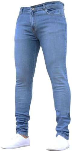 Jean stretch coupe slim pour homme, couleur unie, pantalon slim stretch décontracté avec poche, pantalon à jambe fuselée, coupe droite, confortable et léger