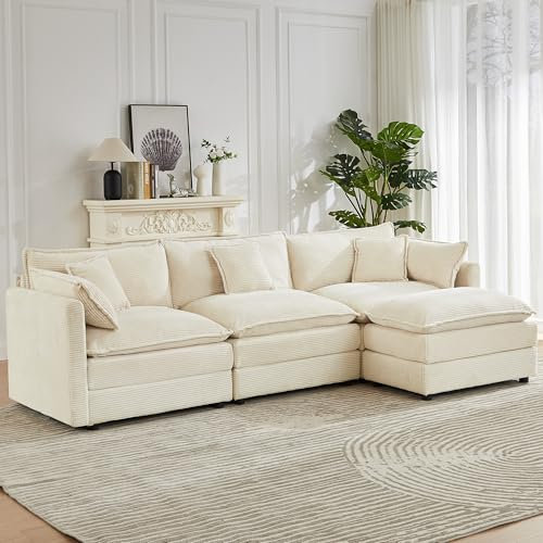 JIEXI Ecksofas Und Couchs, Ecksofa Mit Schlaffunktion, Modulares Ecksofa, Wohnlandschaft U Form, L Form Eckcouch, Für Couch Wohnzimmer Schlafzimmer Büro Wohnung Corduroy Fabric, 285 x 150cm
