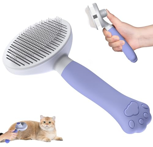 Zivacate Katzenbürste Hundebürste [Ergonomischer & Ein-Klick-Reinigung] | Selbstreinigende Unterfellbürste Für Kurzhaar & Langhaar Hunde/Katzen/Kaninchen (Lila)