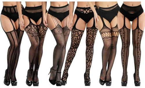 DRESHOW 6 Paia Donna Sexy Moda Elastico Vita Alta Collant Calze a Rete Coscia Alta Calze Collant