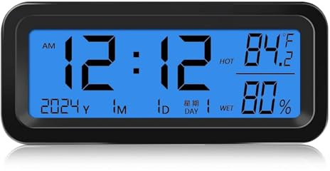 Telituny Mini Auto Uhr Digital, Solar Digital Auto Armaturenbrett Uhr | LCD Selbstklebend Leuchtende Autouhr, Kleine Digitaluhr, für Zeit Datum Temperaturanzeige Luftfeuchtigkeit, für Zuhause Auto