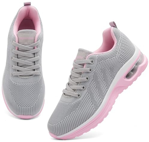 Topwolve Baskets Femme Chaussures de Running Léger Respirant Chaussures de Course Confortable Extérieur Chaussure de Sport Fitness Sneakers,Gris Rose,40 EU