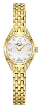 Rotary Ladies Cocktail Mother of Pearl Stone Set Dial Gold Plated Stainless Steel Bracelet Watch