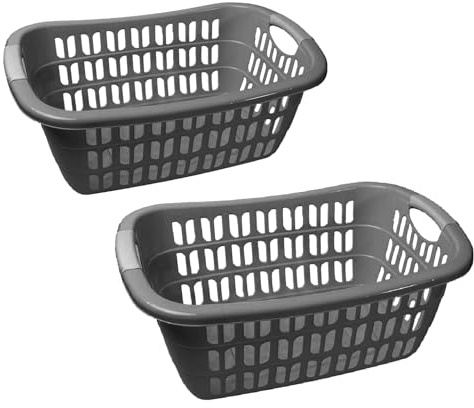 Wäschekorb Wäschewanne Plastik Kunststoff Korb Griffen (2 Stück Grau)