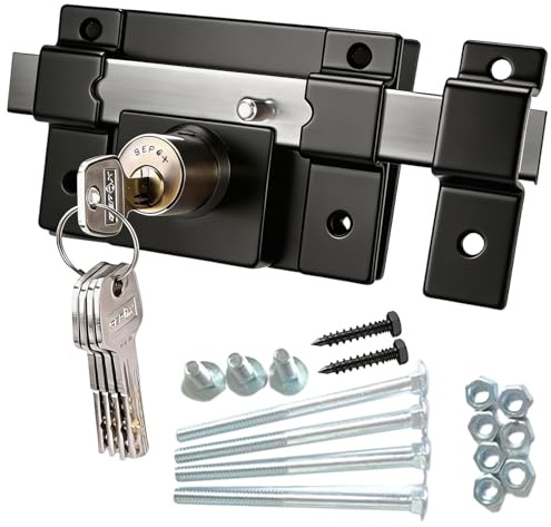SEPOX Long Throw Heavy Duty Gate Lock for Wooden/Metal Gates, Double Side Locking with 5 Keys, Brass Cylinder Weatherproof Garden Gate Lock for Yard, Shed, Fence, Patio (Black 50MM)