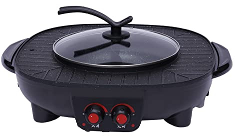 2-in-1 Elektrischer Griller Heisser Topf, Elektrischer Grill Heisser Topf, Shabu Shabu Heisser Topf mit Grill, Multifunktionaler All-in-One-Topf mit Antihaftbeschichtung