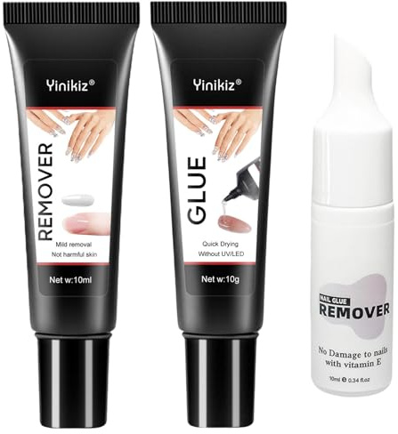 2 Stück Nagelkleber für Kunstnägel (19g), Enthält 1 Nagel kleber Entferner, Gel Nägel Entferner, Nail Glue Remover Set, Press On Glue Gel für Künstliche Nägel, DIY Nageldesigns